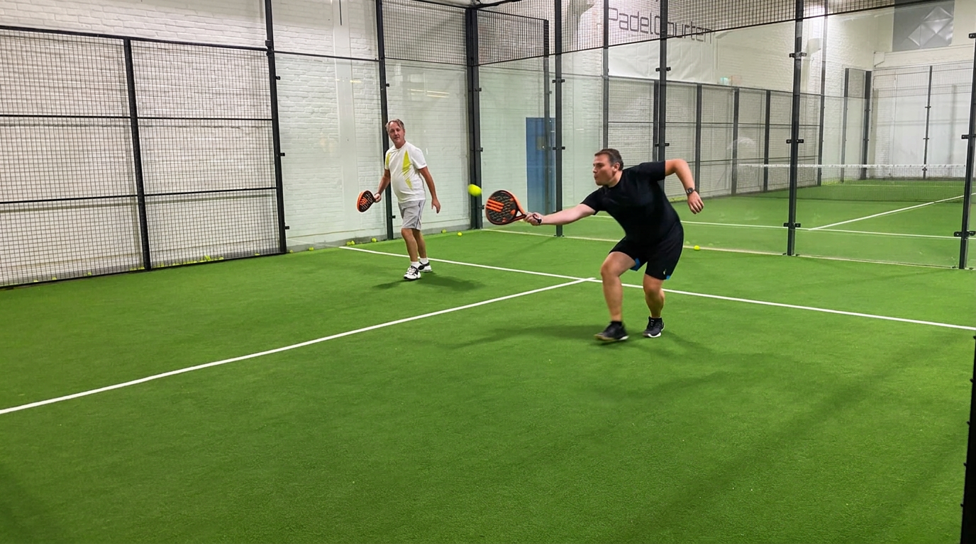 Två klubbmedlemmar spelar padel